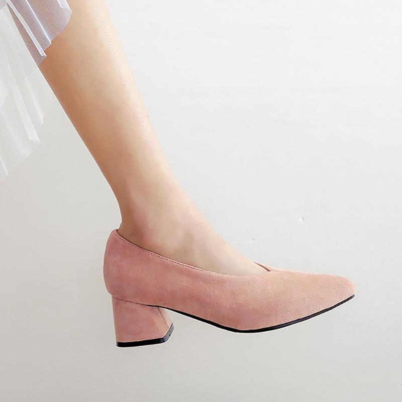 Lady Woman Dress Shoes Suede Chunky Heels Pumps