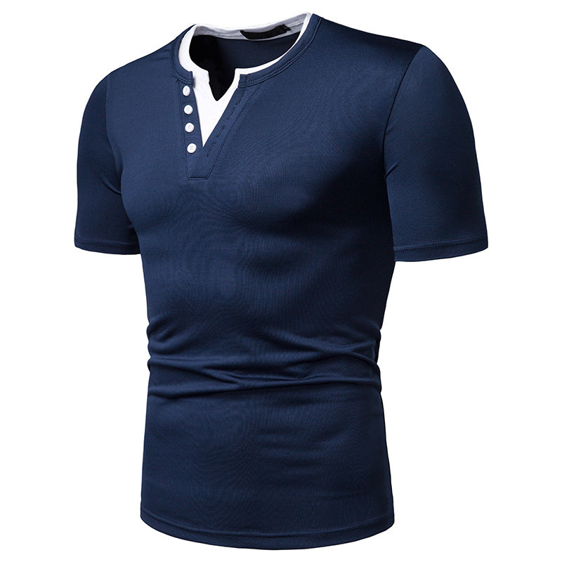 Men's Thin High Flexibility Color Block V-Neck Short Sleeves T-shirt