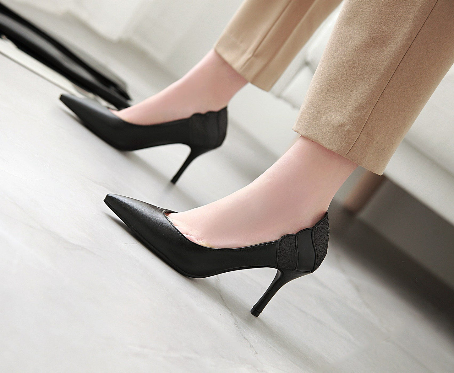 Lady Woman's Shoes High-heeled Shallow Super-fibre Pointed Toe Pumps