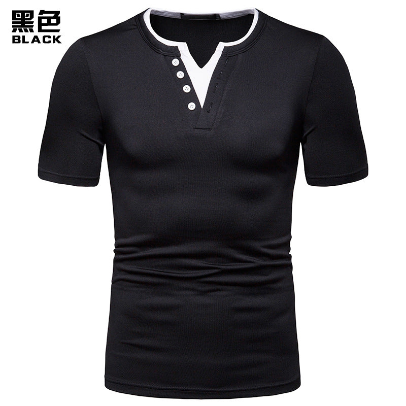 Men's Thin High Flexibility Color Block V-Neck Short Sleeves T-shirt