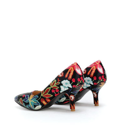 Lady Floral Print Pointed Shallow-mouthed Woman Pumps Thin Heels