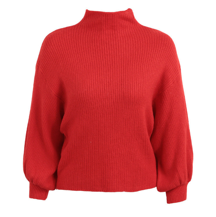 Mock Neck Long Sleeve Woman Bottom Sweater 6696