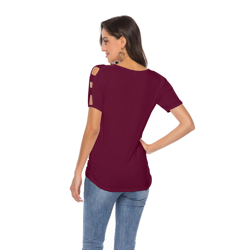Plus Size V Neck Ripped Sleeve Tee 8456