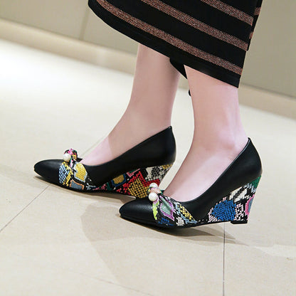 Lady Pattern High-heeled Slope-heeled 33-43 Plus Size Shallow-mouthed Wedges Shoes