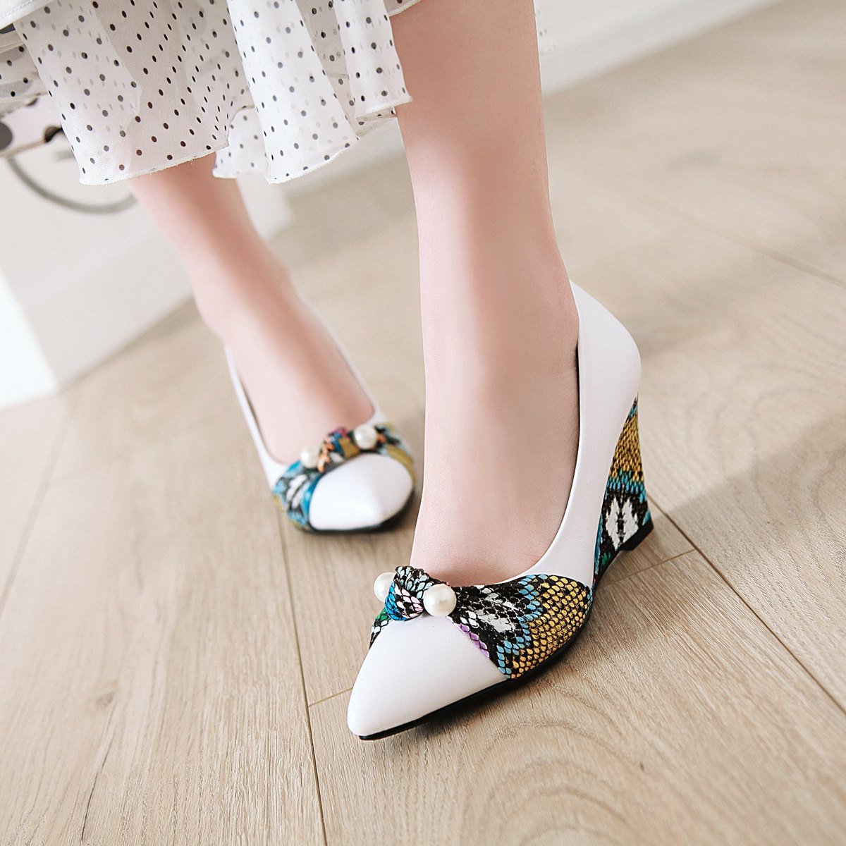 Lady Pattern High-heeled Slope-heeled 33-43 Plus Size Shallow-mouthed Wedges Shoes