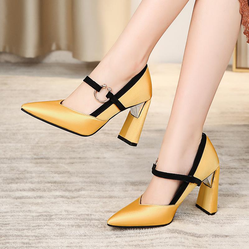 Super High Heels Pointed Toe Chunky Heel Chunky Pumps Shoes Woman