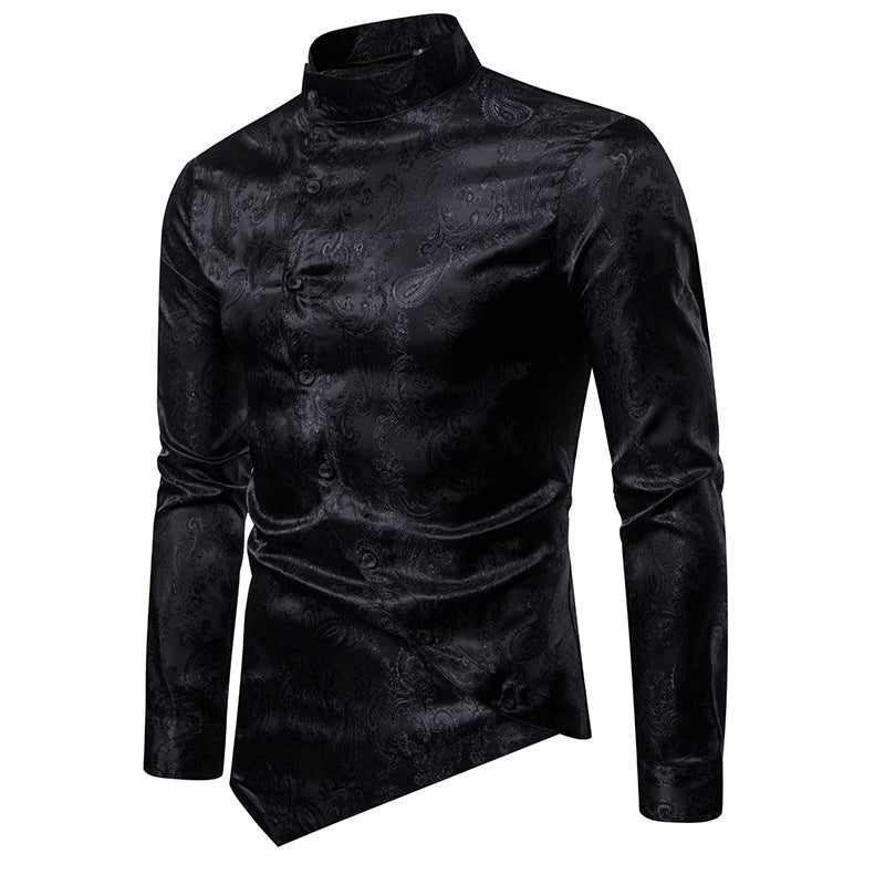 Men's Personality Helical Irregular Color Ful Henry Stand-Up Collar Long Sleeves Shirts