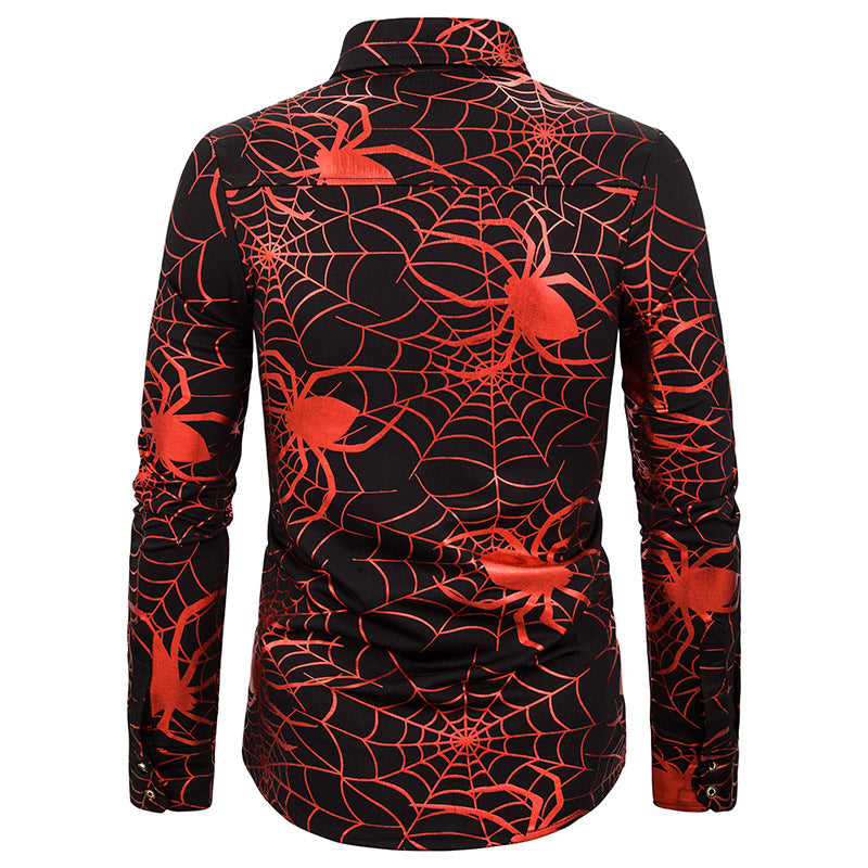 Men's Night Club Dress Spider Gilded Pattern Business Turndown Long Sleeves Shirts