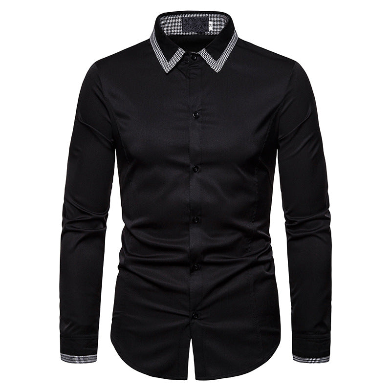Men's British Style Houndstooth Fashion Casual Design Turndown Long Sleeves Shirts