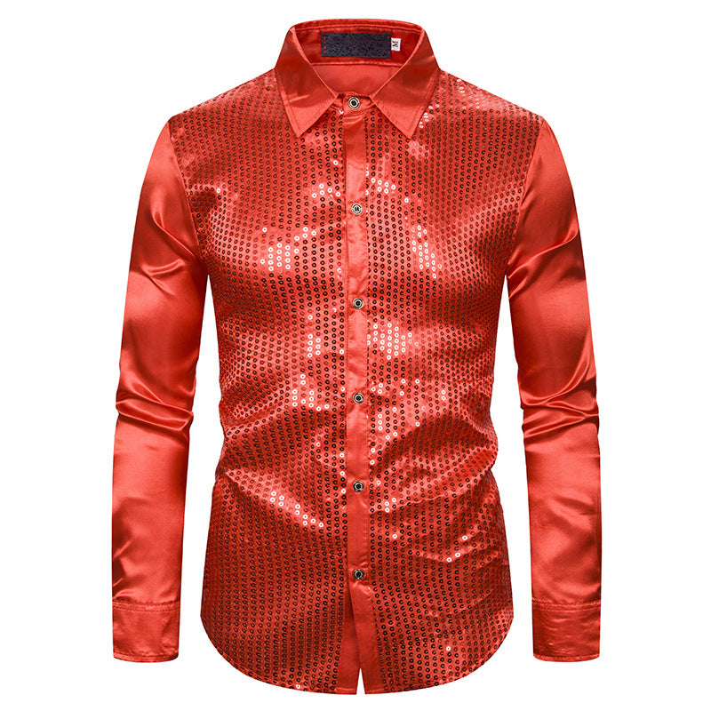 Men's Sequins Show Night Club Gilded Turndown Long Sleeves Shirts