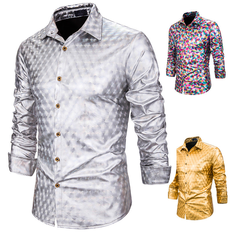 Men's Classic Tie College Style Fashion Color Block Design Turndown Long Sleeves Shirts