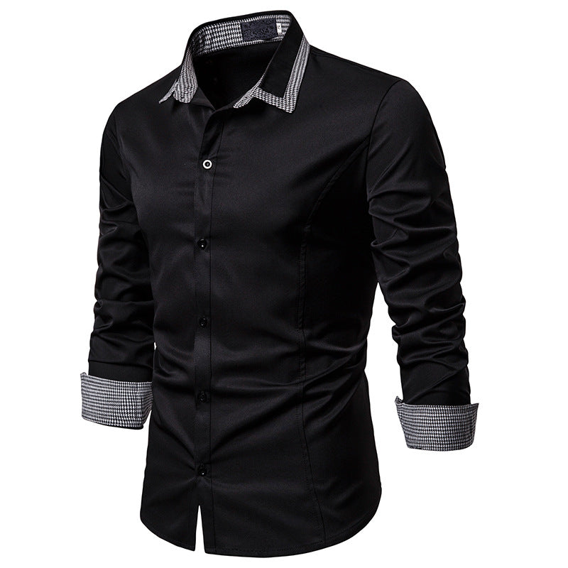 Men's British Style Houndstooth Fashion Casual Design Turndown Long Sleeves Shirts