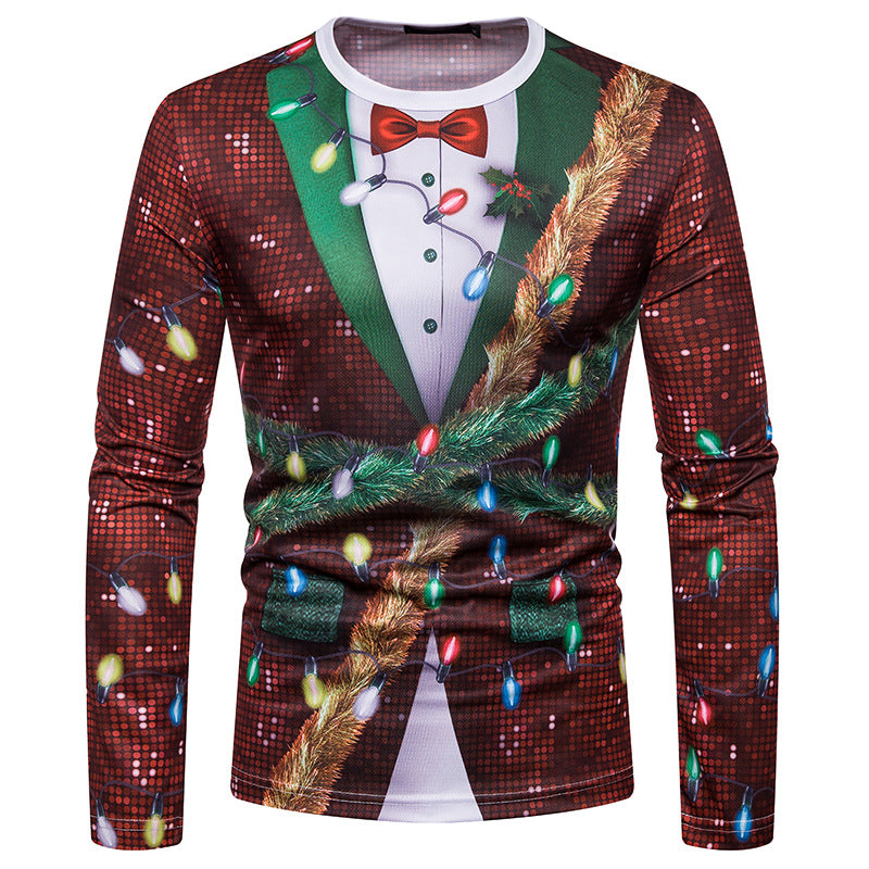 Men's 3D  Fake Two Pieces Printed  Christmas Long Sleeve T-Shirt