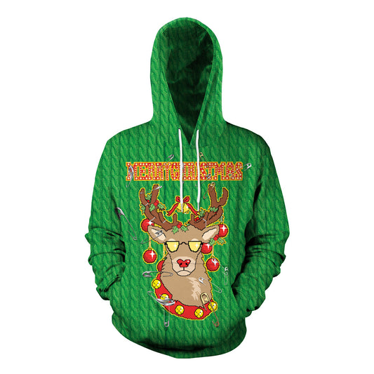 Lovers Christmas Reindeer Print Pullover Loose Sweater