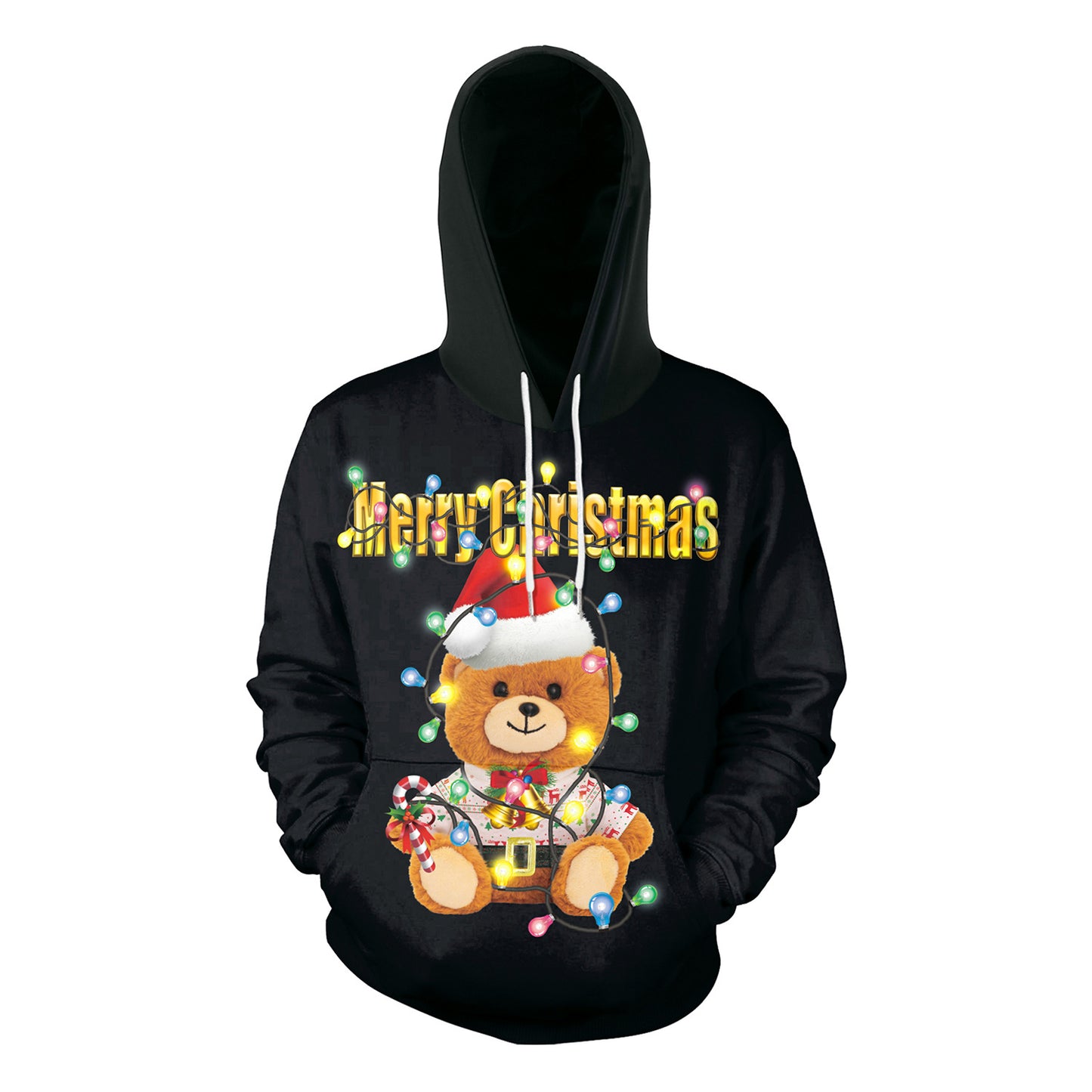 Couple Christmas Brown Bear Print Loose Pullover Hooded Sweatshirt