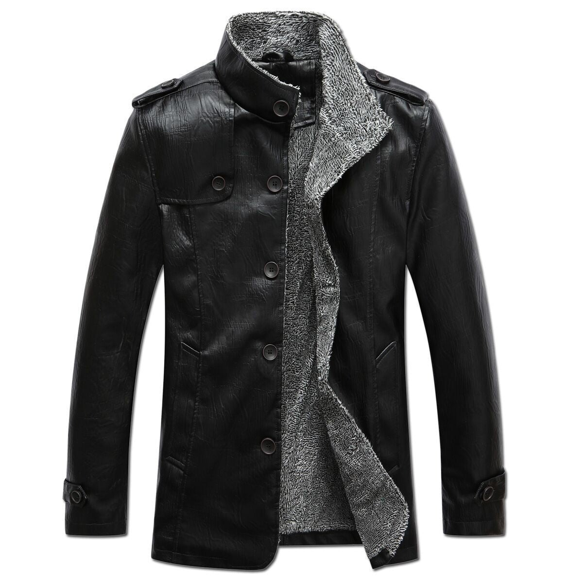 Stand Collar Faux Leather Single-Breasted Men Outwear Jacket 2887