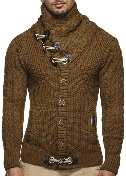 Cowl Neck Horn Button Single Breasted Cardigan 9168