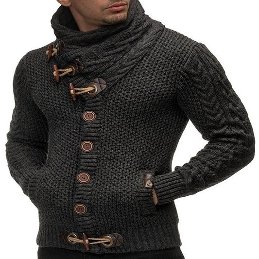 Cowl Neck Horn Button Single Breasted Cardigan 9168