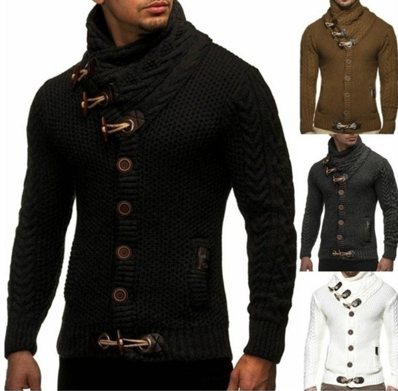 Men's Fahsion Cowl Neck Horn Button Single Breasted Cardigan