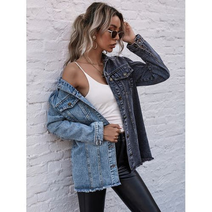 Fashion All-matched Casual Turn-down Collar Contrast Denim Women Jackets