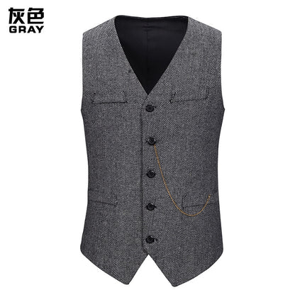 Men's Woollen Single Breasted Tough Guy Suit Vest