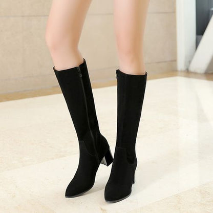 Pointed Toe Zipper Women High Heel Knee High Boots