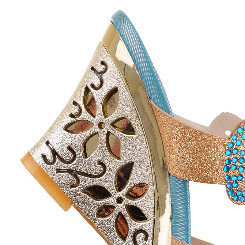 Women's Rhinestone Wedge Heels Sandals Dress Shoes for Summer 3872