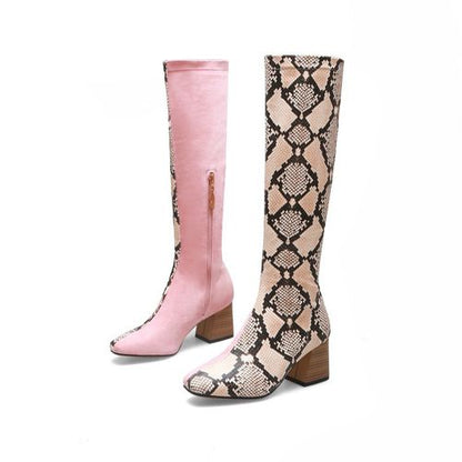 Women Color Matching High Heels Knee High Boots