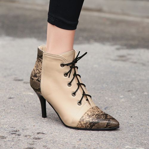 Pointed Toe Lace Up Women's High Heeled Stiletto Heels Ankle Boots
