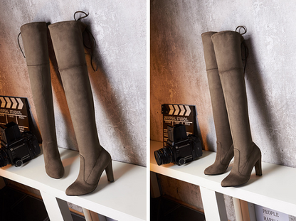 Velvet High Heels Chunky Thigh High Boots  for Women 7966