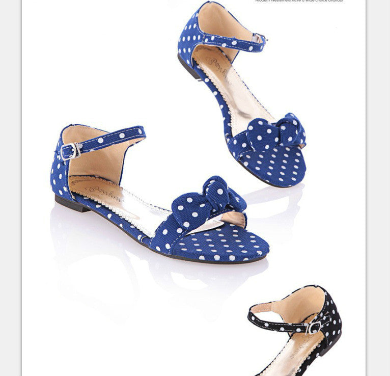 Women Polka Dot Bowtie Flat Sandals Shoes 4756