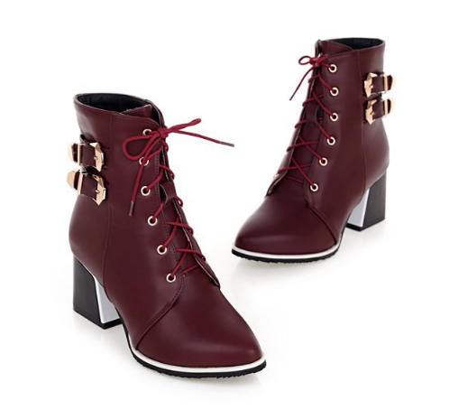 Pointed Toe Lace Up Short Boots Plus Size Women Shoes 4172
