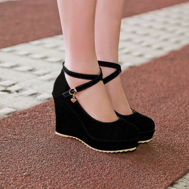 Cross Straps Platform Wedges Heels Shoes for Women 9050