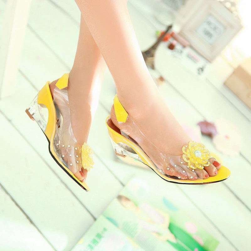 Peep Toe Flower Rhinestone Women Sandals Wedge Heels Shoes for Summer 7414