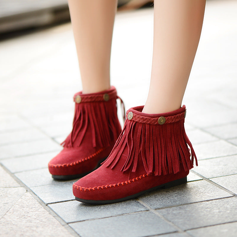 Women Tassel Short Boots Plus Size Autumn and Winter Shoes 8251