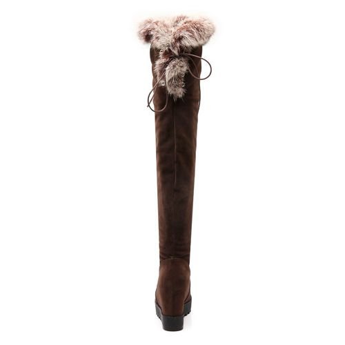 Women Fur Platform Wedges Tall Boots