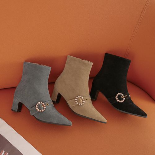 Pointed Toe Rhinestone Women's High Heeled Ankle Boots