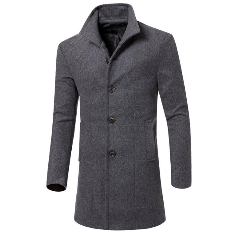 Men Peacoat Stand Collar Breasted Trench Coat 6397