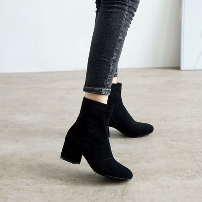 Women Velvet High Heels Short Boots Shoes Woman