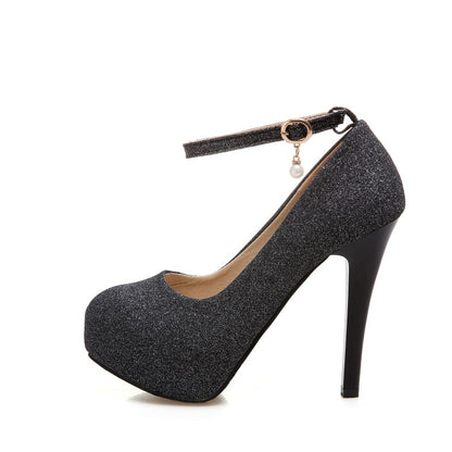 Women Ankle Strap Sequined High Heels Platform Pumps