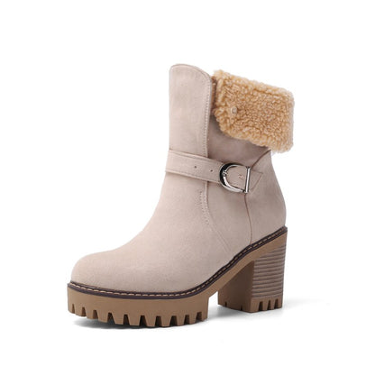 Women's Buckle High Heels Short Boots