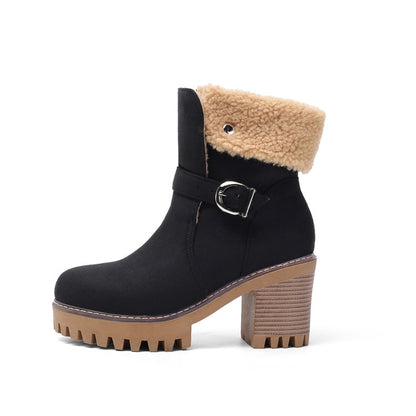 Women's Buckle High Heels Short Boots