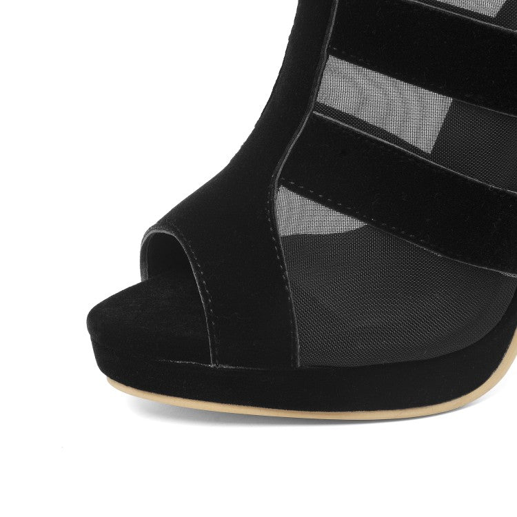 Women's Peep Toe High Heel Short Boots