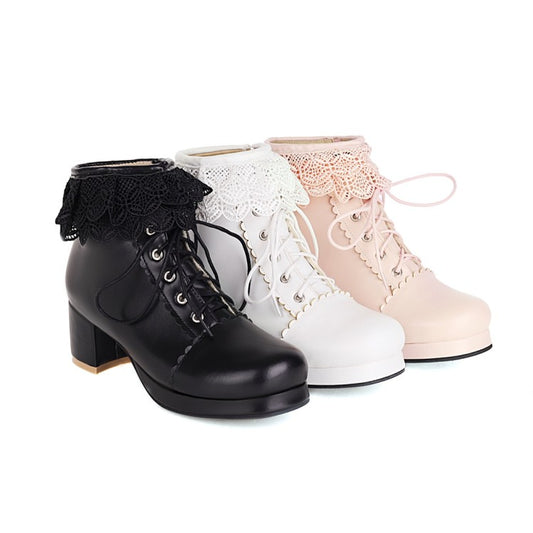 Women's  Lolita Lace High Heel Short Boots