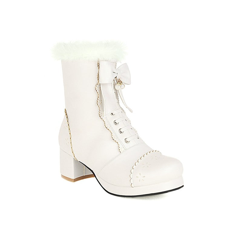 Women's  Bowtie High Heel Short Snow Boots