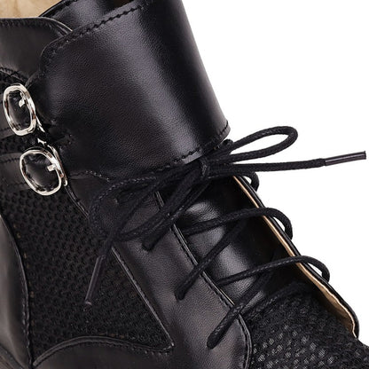 Women's  Buckle Lace Up Platform Heel Short Boots