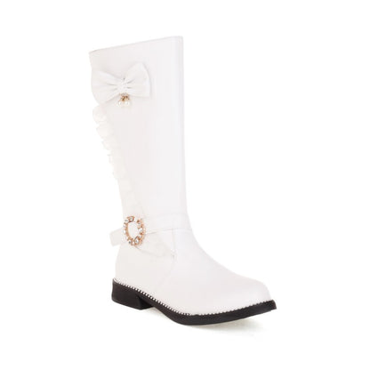 Women's  Rhinestone Pearl Low Heel Mid Calf Boots