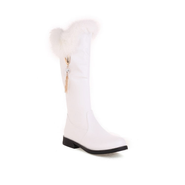 Women's  Zipper Fur Low Heel Mid Calf Boots