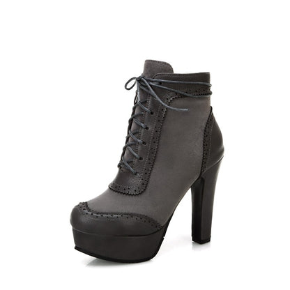 Women's Lace Up High Heel Short Boots