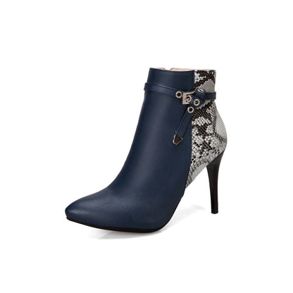 Women's Pointed Toe Snake-print High Heel Short Boots